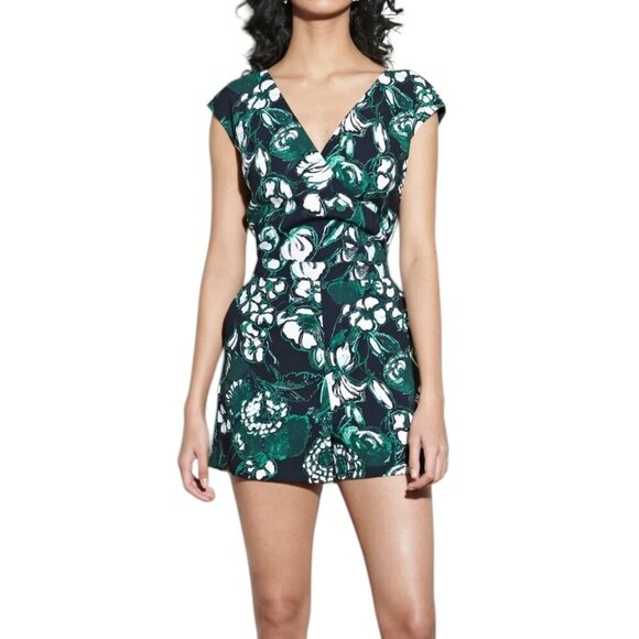 Club Monaco - “Krishel” Romper, Tropical Floral Print, Tie Back - Size 4, Black - Picture 1 of 17